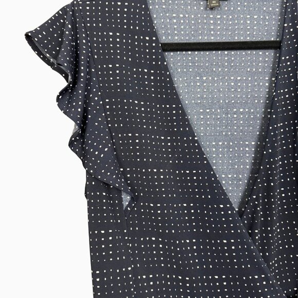 Banana Republic Navy Dotted Wrap Blouse - Size M - Picture 3 of 7